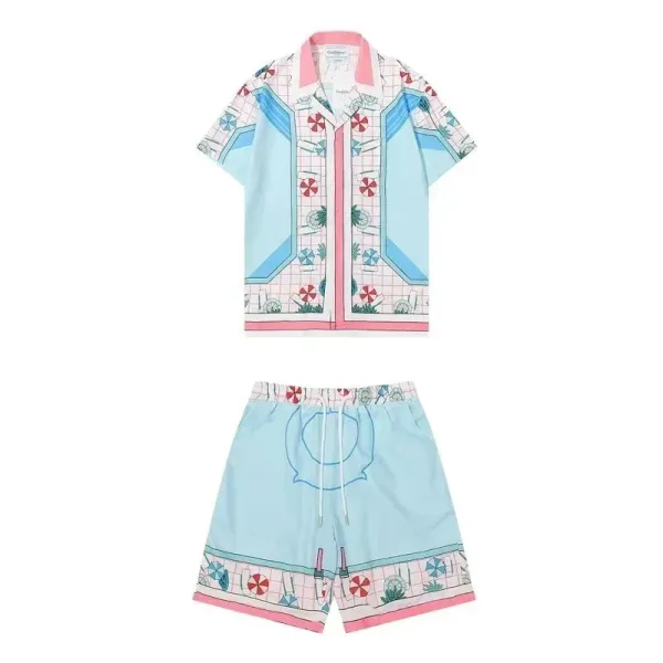 Gucci Resort-Print Short-Sleeve Shirt and Swim Shorts Set Light Blue Pink Multicolor - 1