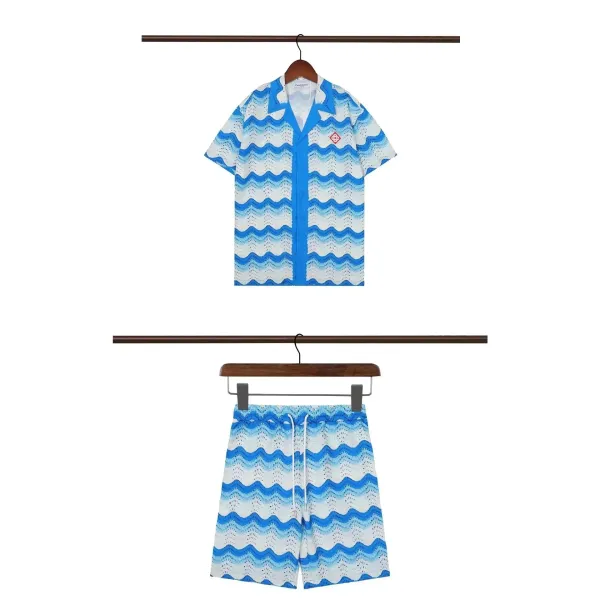 Cassibilea Wave Knit Shirt and Shorts Set Blue-White Multicolor - 1