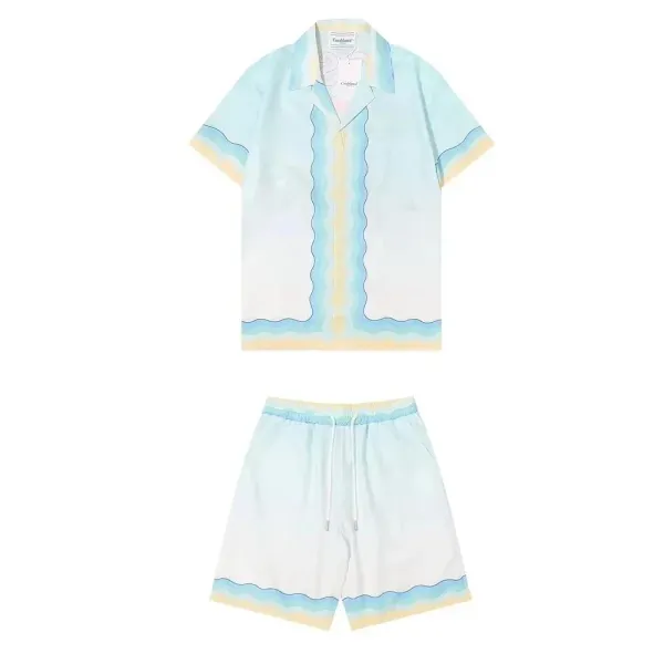 Cassibilea Wave Knit Shirt and Shorts Set Blue-White Multicolor - 5