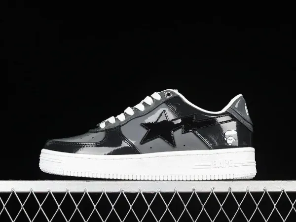A Bathing Ape Bape Sta Patent Black White Sneakers - 1