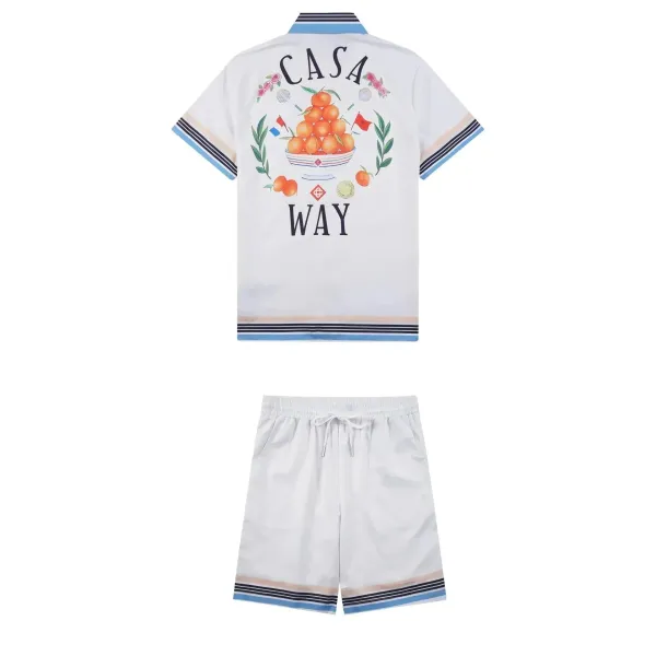 Casa Way Citrus Print Polo Shirt and Shorts Set White - 1