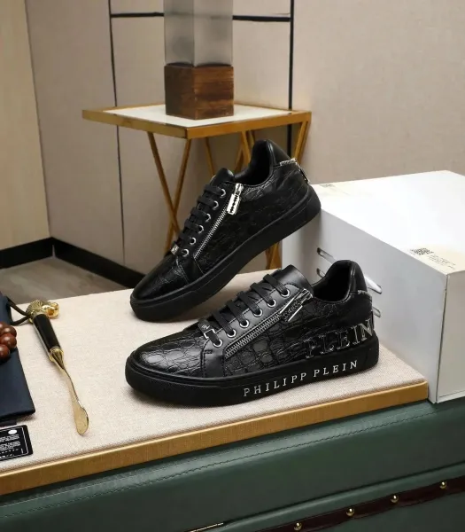 Philipp Plein Croc-Embossed Zipper Sneakers Black - 1