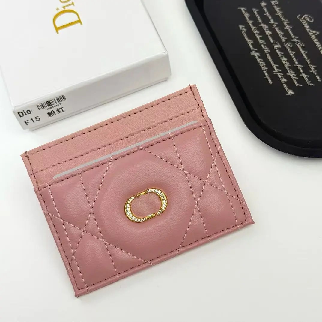 Dior Card Holder Quilted Leather in Black, Pink, and Beige - 4