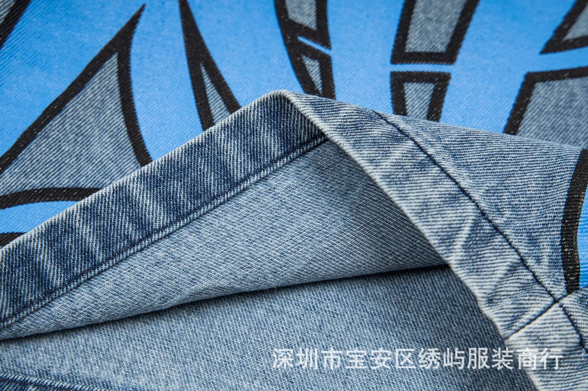Design Graffiti Logo Black Denim Shorts - 8