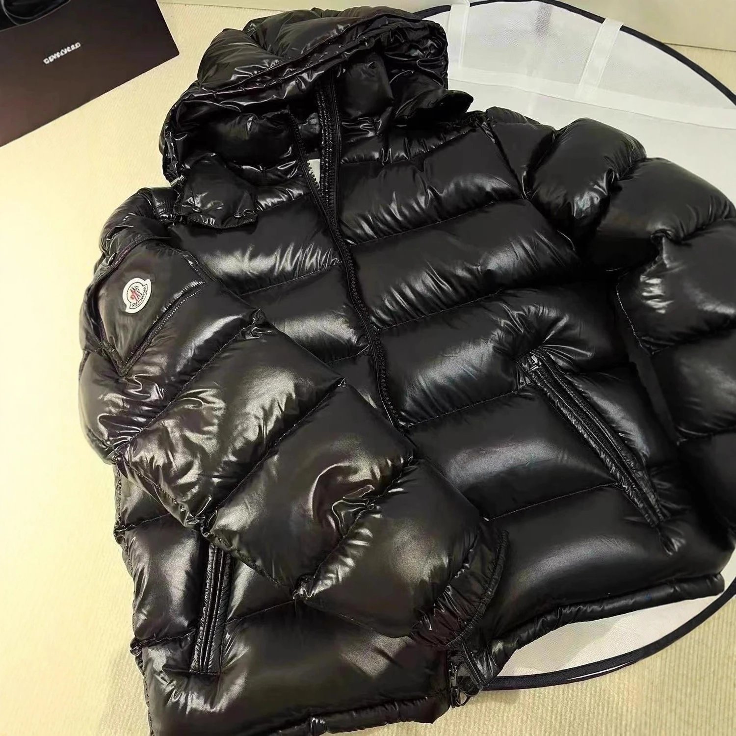 Unbranded Down Jackets Hooded glossy quilted puffer jacket with sleeve pocket image 4