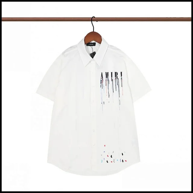 AMIRI Shirts Short-sleeve button-up shirt with paint-drip logo graphic product detail image 9