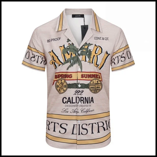 AMIRI Shirts Short-sleeve button-up shirt with paint-drip logo graphic product detail image 13