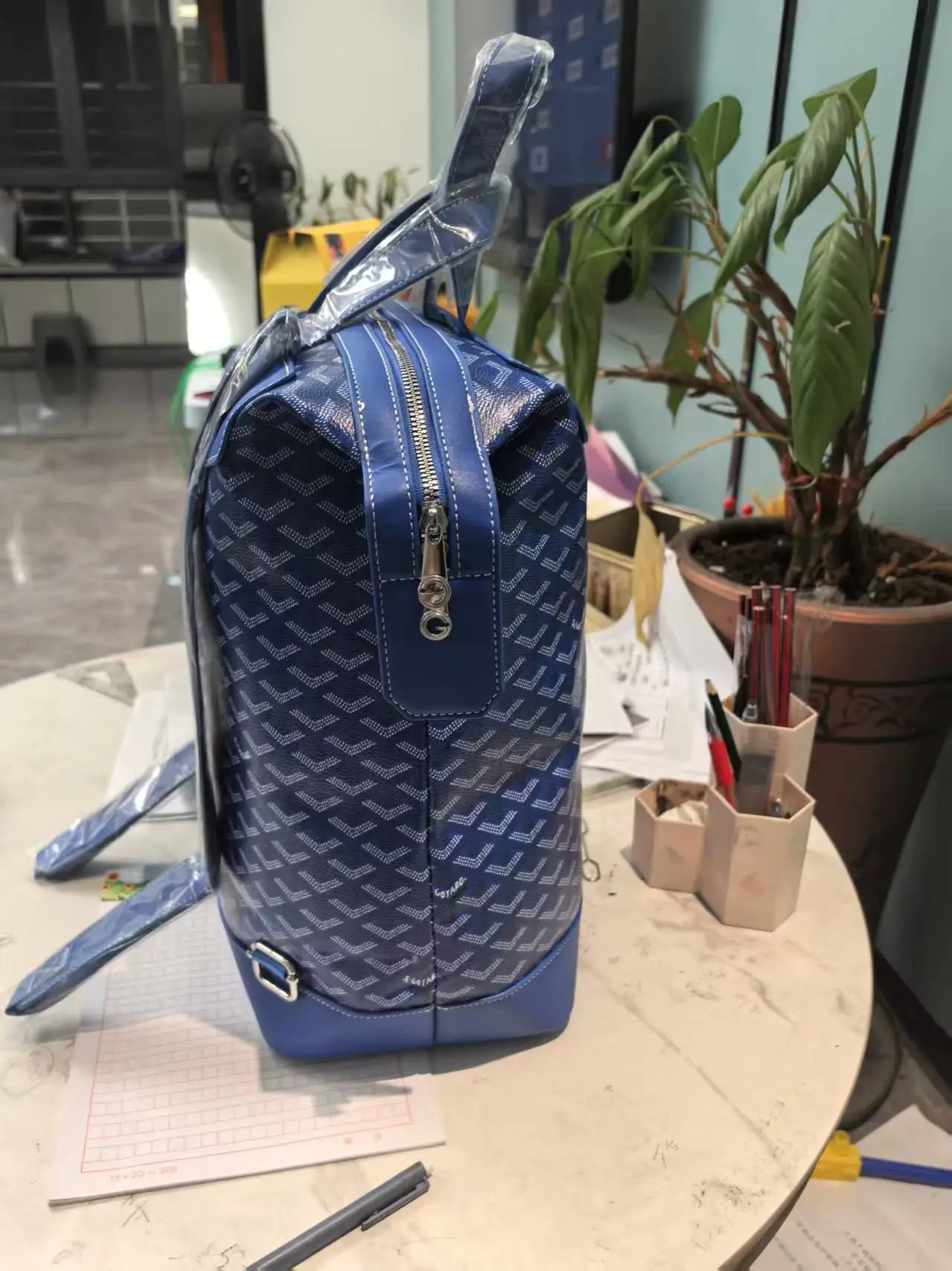 Goyard Saint-Louis PM Blue Chevron Canvas Bucket Bag Handbags - 17