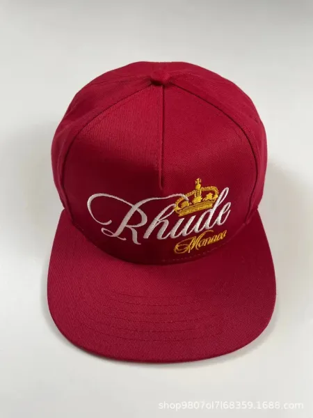 Rhude Script Crown Embroidered Burgundy Baseball Cap Hats - 8