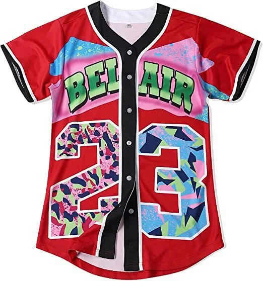 Unbranded Shirts Short-Sleeve Button-Front Baseball Jersey with Bel Air 23 Graphic product detail image 18