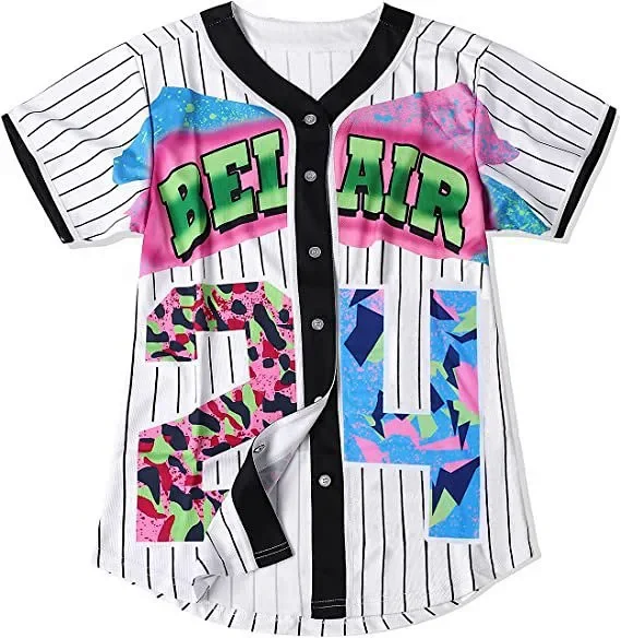 Unbranded Shirts Short-Sleeve Button-Front Baseball Jersey with Bel Air 23 Graphic product detail image 30