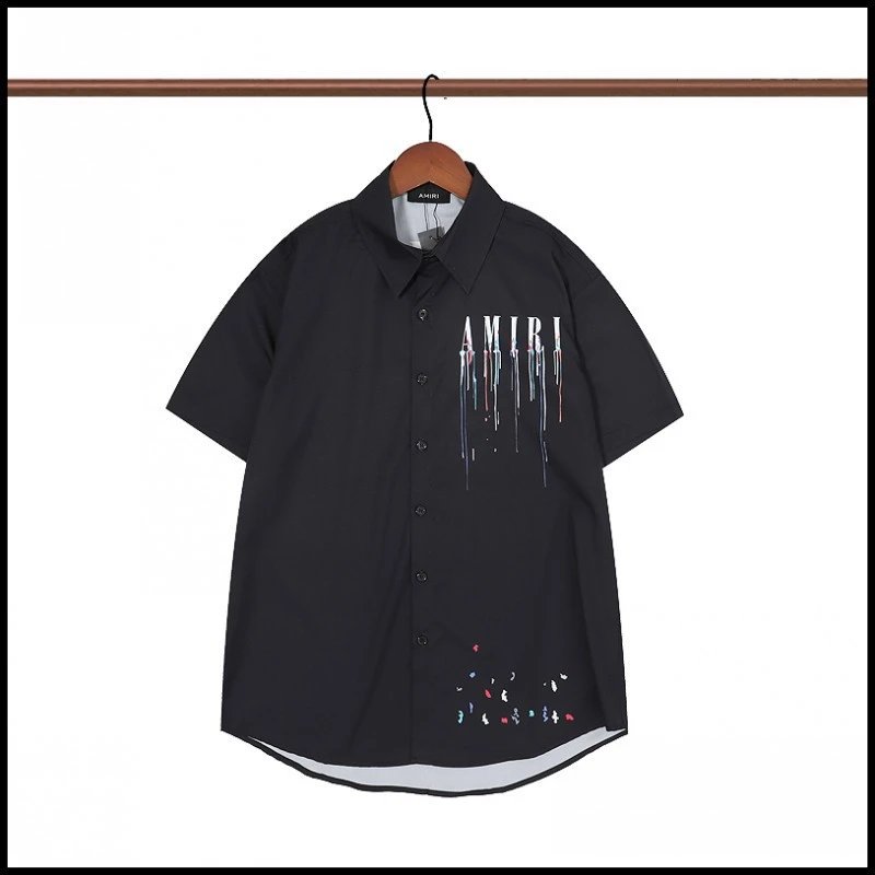 AMIRI Shirts Short-sleeve button-up shirt with paint-drip logo graphic image 3
