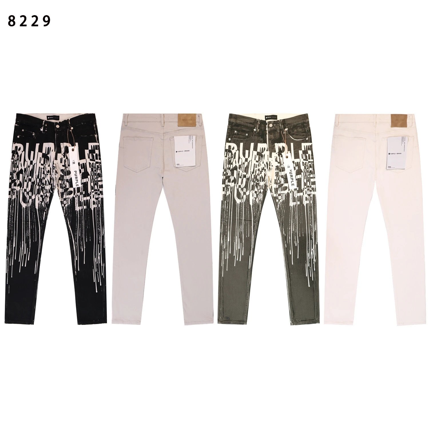 Purple Brand Graphic Print Jeans Gray White - 3