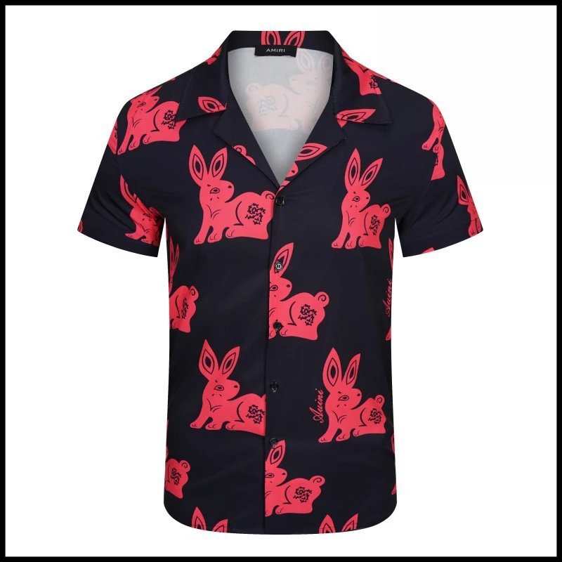AMIRI Shirts Short-sleeve button-up shirt with paint-drip logo graphic — 9511