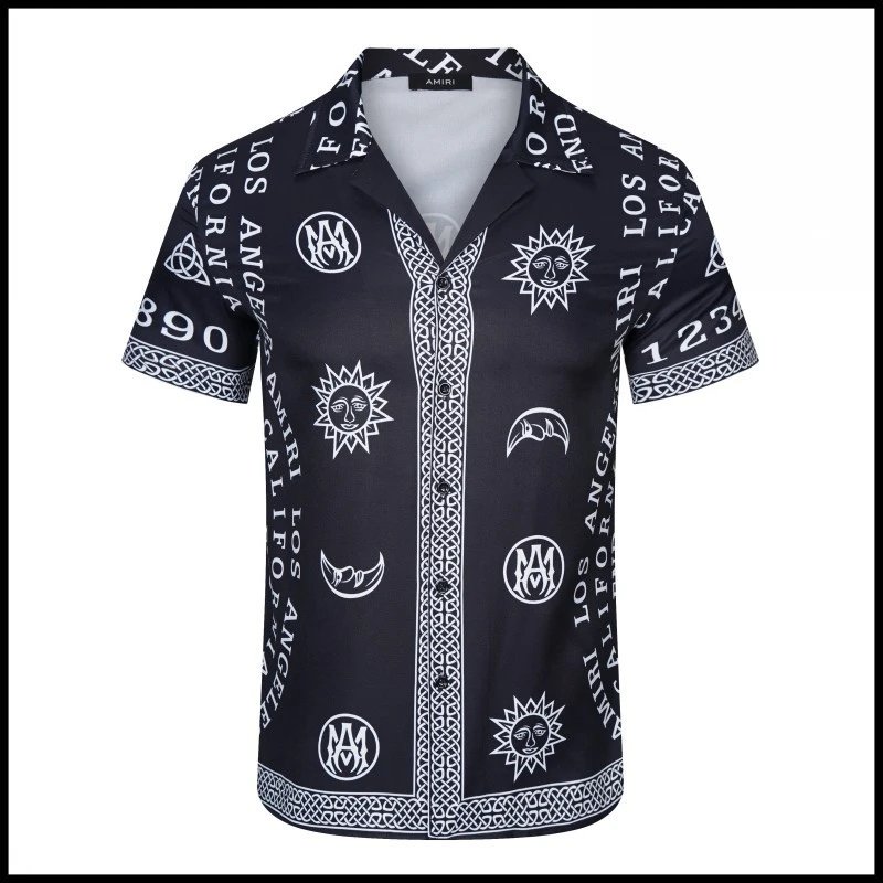 AMIRI Shirts Short-sleeve button-up shirt with paint-drip logo graphic — 9521