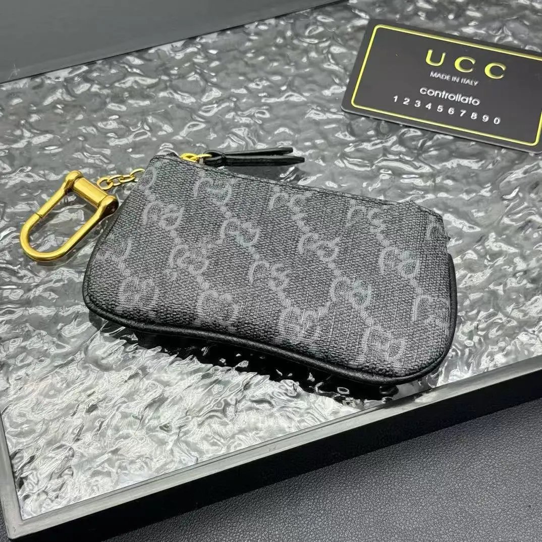 Design UCC Chevron-Quilted Key Pouch Black Wallet Coin Purse - 5