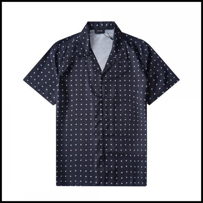 AMIRI Shirts Short-sleeve button-up shirt with paint-drip logo graphic — 9688 Black