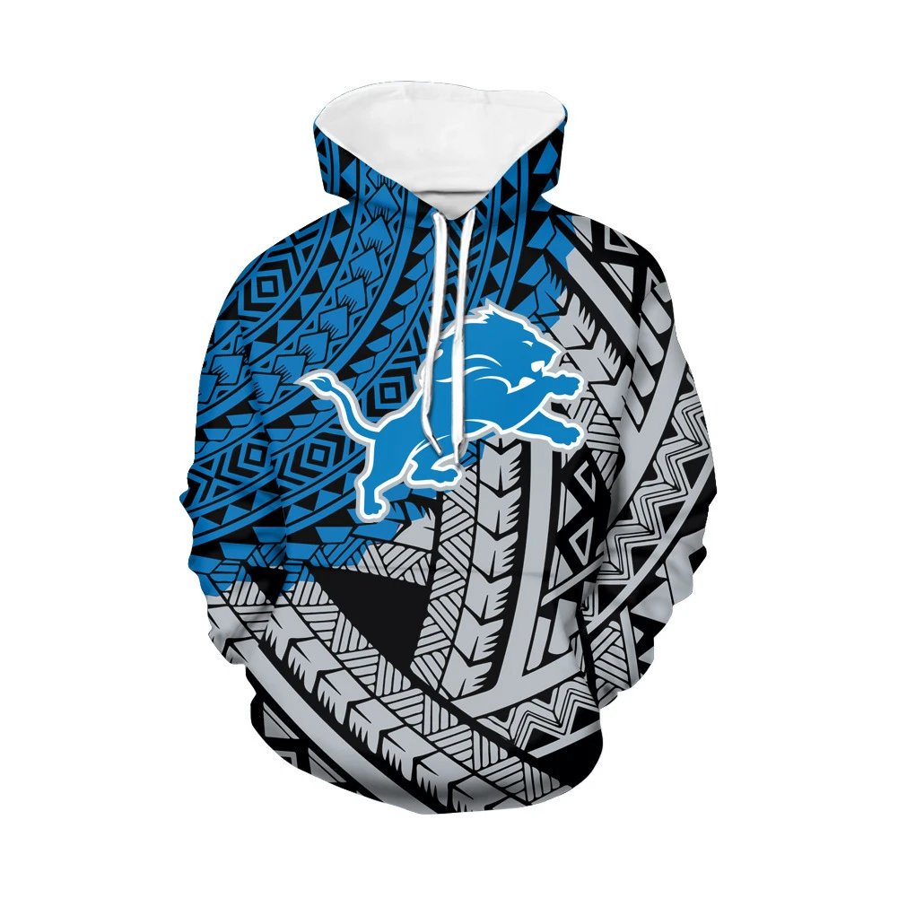 Design Detroit Lions Tribal Print Hoodie Blue / Black / White Hoodie - 1