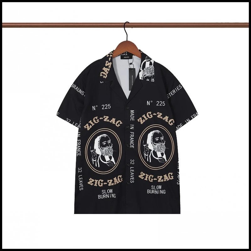 AMIRI Shirts Short-sleeve button-up shirt with paint-drip logo graphic — 9071 Black