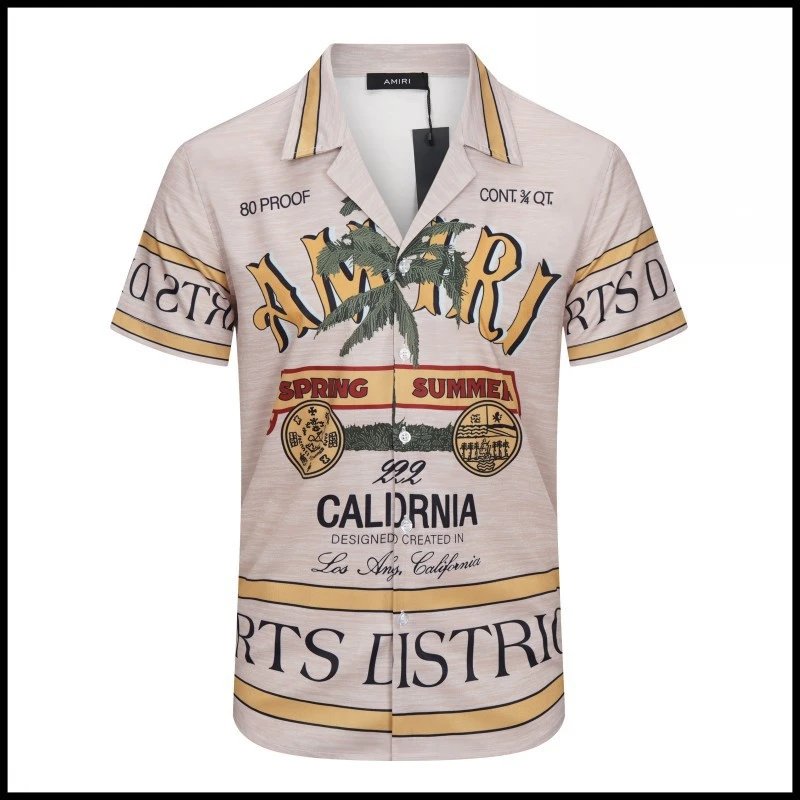 AMIRI Shirts Short-sleeve button-up shirt with paint-drip logo graphic — 9092 Apricot