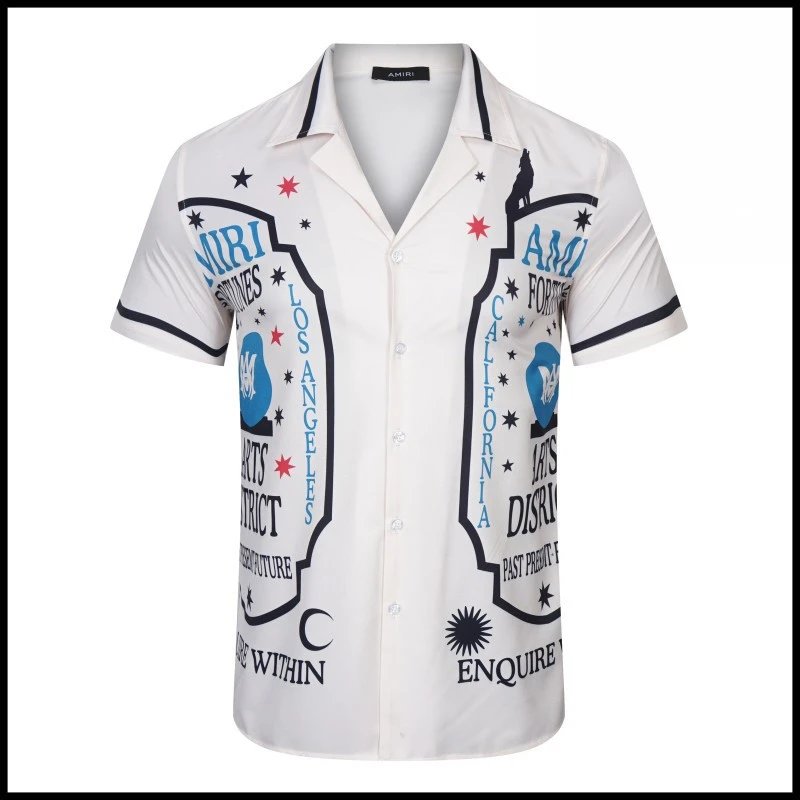 AMIRI Shirts Short-sleeve button-up shirt with paint-drip logo graphic — 9509
