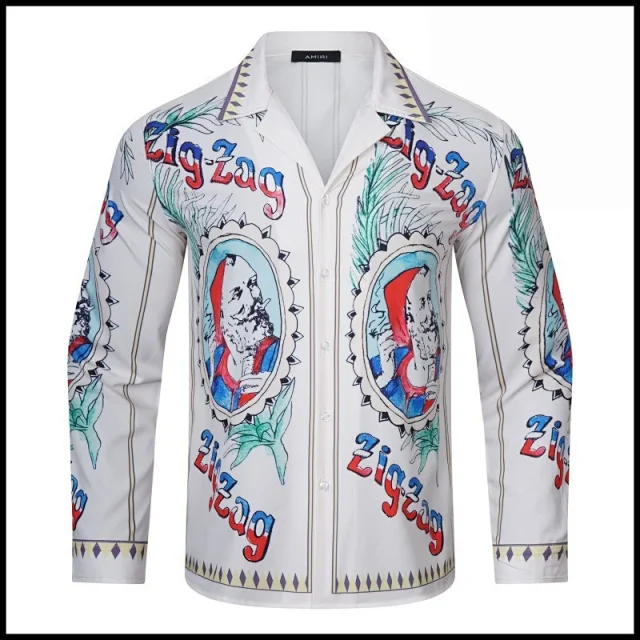 AMIRI Shirts Short-sleeve button-up shirt with paint-drip logo graphic product detail image 19
