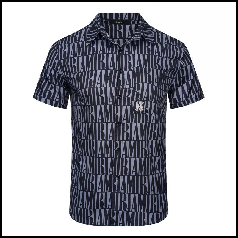AMIRI Shirts Short-sleeve button-up shirt with paint-drip logo graphic — 9589 Black
