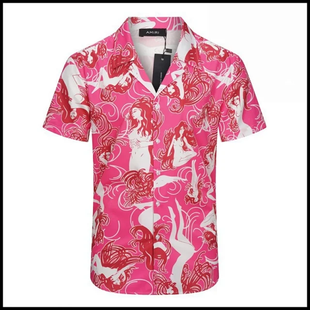 AMIRI Shirts Short-sleeve button-up shirt with paint-drip logo graphic product detail image 15