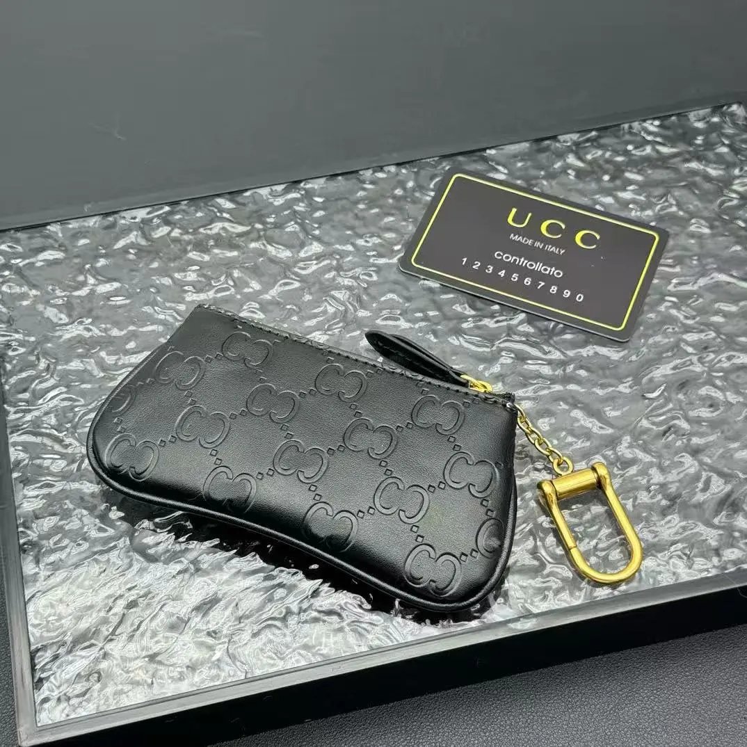 Design UCC Chevron-Quilted Key Pouch Black Wallet Coin Purse - 8