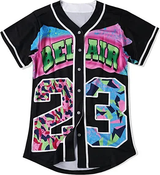 Unbranded Shirts Short-Sleeve Button-Front Baseball Jersey with Bel Air 23 Graphic product detail image 4