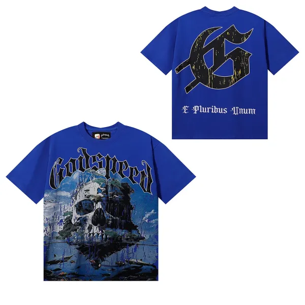 Godspeed Skull Landscape Blue T-Shirt - 1