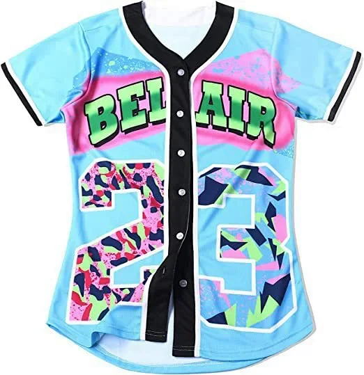 Unbranded Shirts Short-Sleeve Button-Front Baseball Jersey with Bel Air 23 Graphic product detail image 20