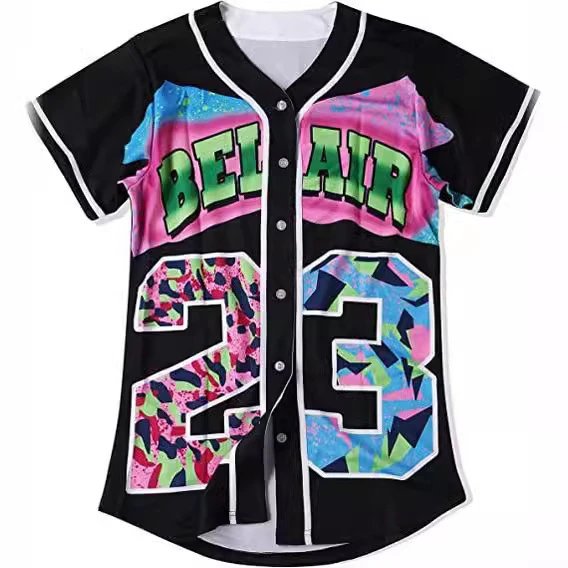 Unbranded Shirts Short-Sleeve Button-Front Baseball Jersey with Bel Air 23 Graphic image 2