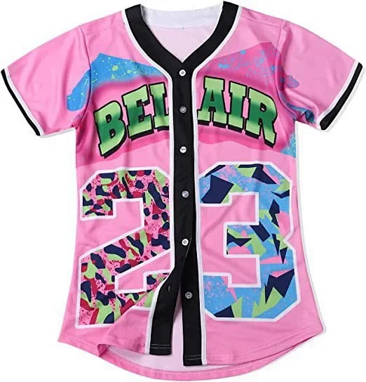 Unbranded Shirts Short-Sleeve Button-Front Baseball Jersey with Bel Air 23 Graphic product detail image 14