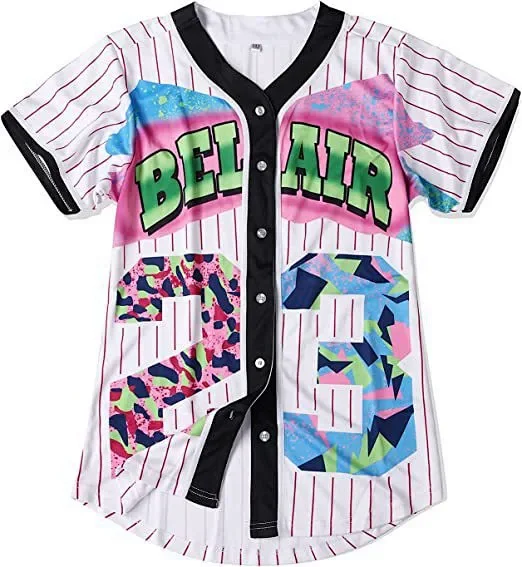Unbranded Shirts Short-Sleeve Button-Front Baseball Jersey with Bel Air 23 Graphic product detail image 32