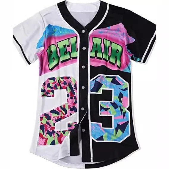 Unbranded Shirts Short-Sleeve Button-Front Baseball Jersey with Bel Air 23 Graphic image 3