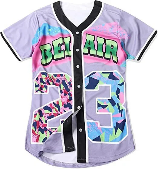 Unbranded Shirts Short-Sleeve Button-Front Baseball Jersey with Bel Air 23 Graphic product detail image 16