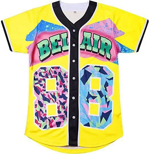 Unbranded Shirts Short-Sleeve Button-Front Baseball Jersey with Bel Air 23 Graphic product detail image 34