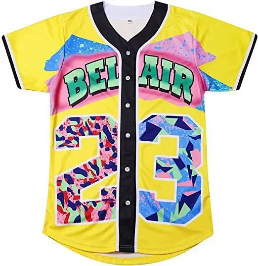 Unbranded Shirts Short-Sleeve Button-Front Baseball Jersey with Bel Air 23 Graphic product detail image 10