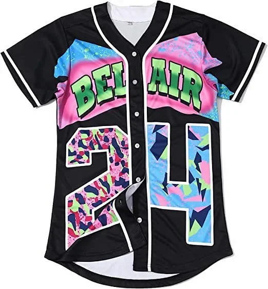 Unbranded Shirts Short-Sleeve Button-Front Baseball Jersey with Bel Air 23 Graphic product detail image 26
