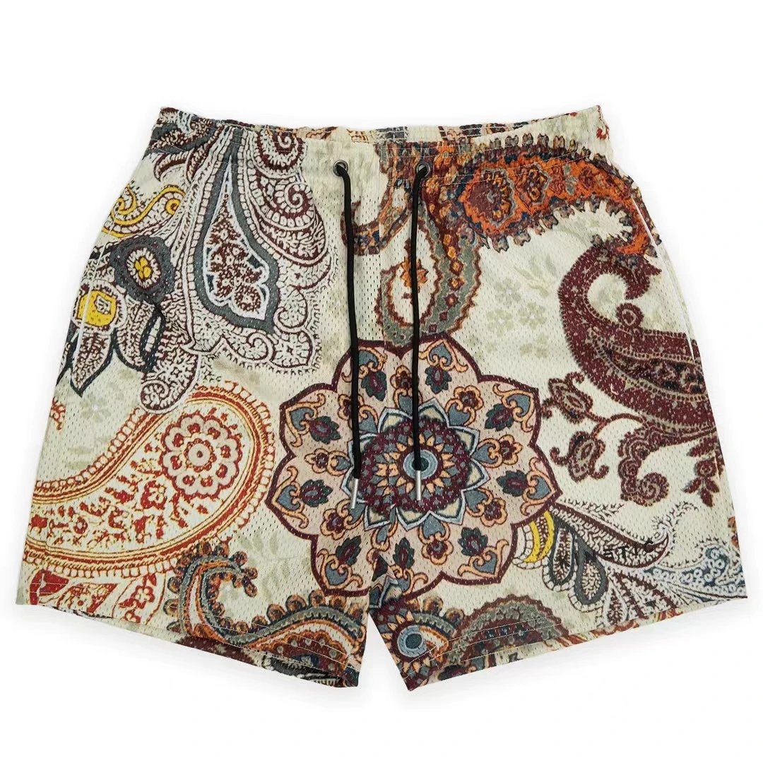 Paisley Print Mesh Shorts Multicolor