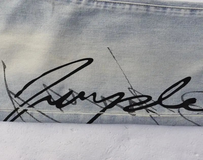 Purple Brand Signature Script Washed Light Blue Jeans - 11