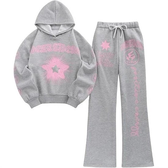 Unbranded Matching Sets Letter and Star Graphic Hoodie Wide-Leg Sweatpants Set image 4