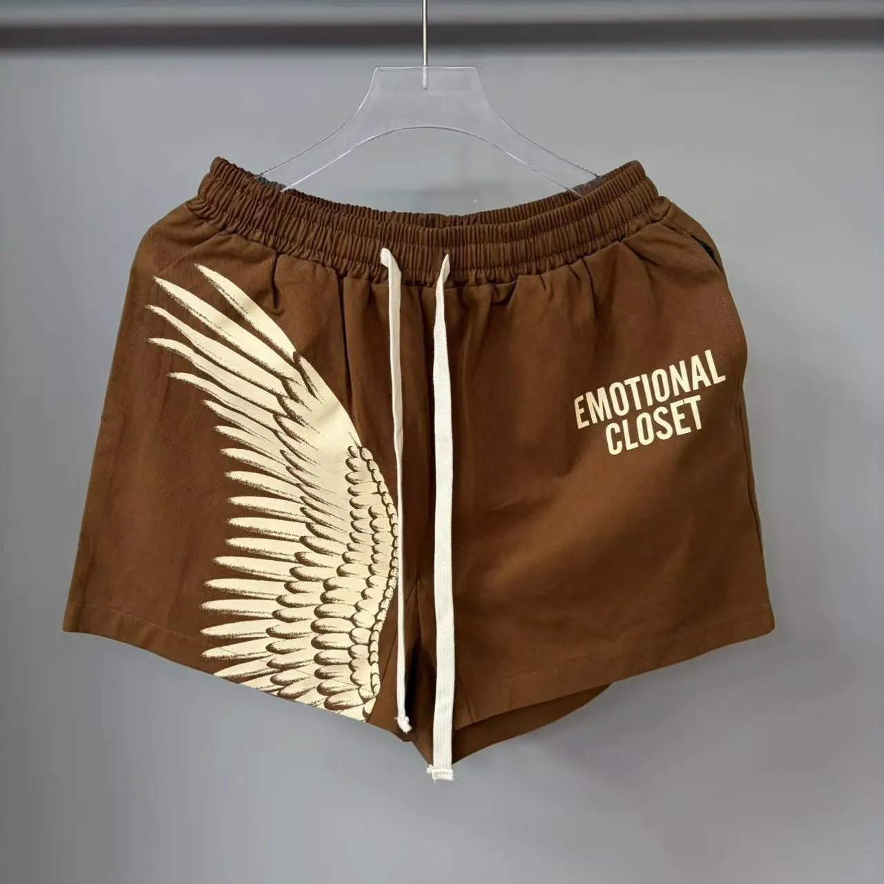 Design Emotional Closet Wing Print Drawstring Shorts Brown and Black Shorts - 8