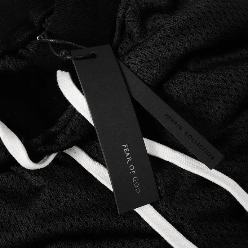 Design Mesh Basketball Shorts Black with White Trim - 5