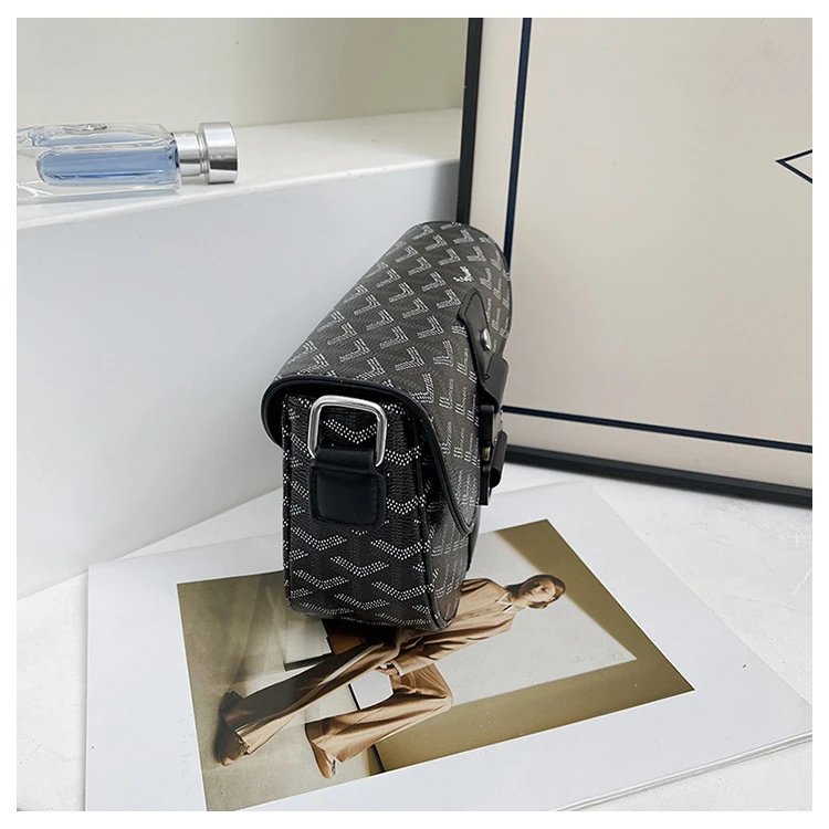 Goyard Saint Louis Saddle Bag Gray Chevron Leather Crossbody Bag - 14