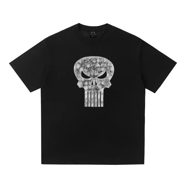 Design Punisher Skull Distressed Graphic Black T-Shirt T-Shirts - 1