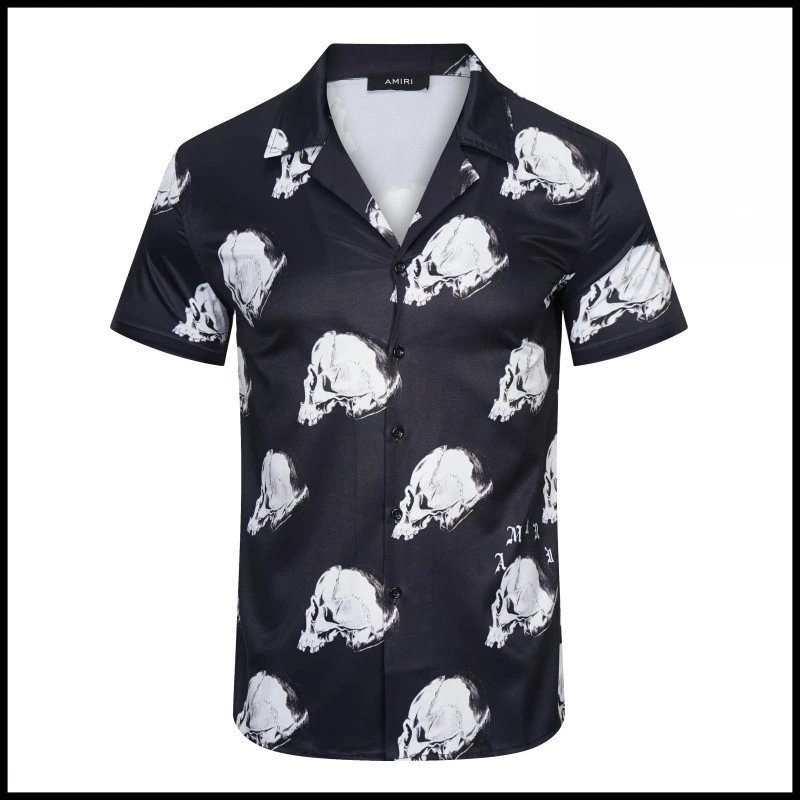 AMIRI Shirts Short-sleeve button-up shirt with paint-drip logo graphic — 9218 Black