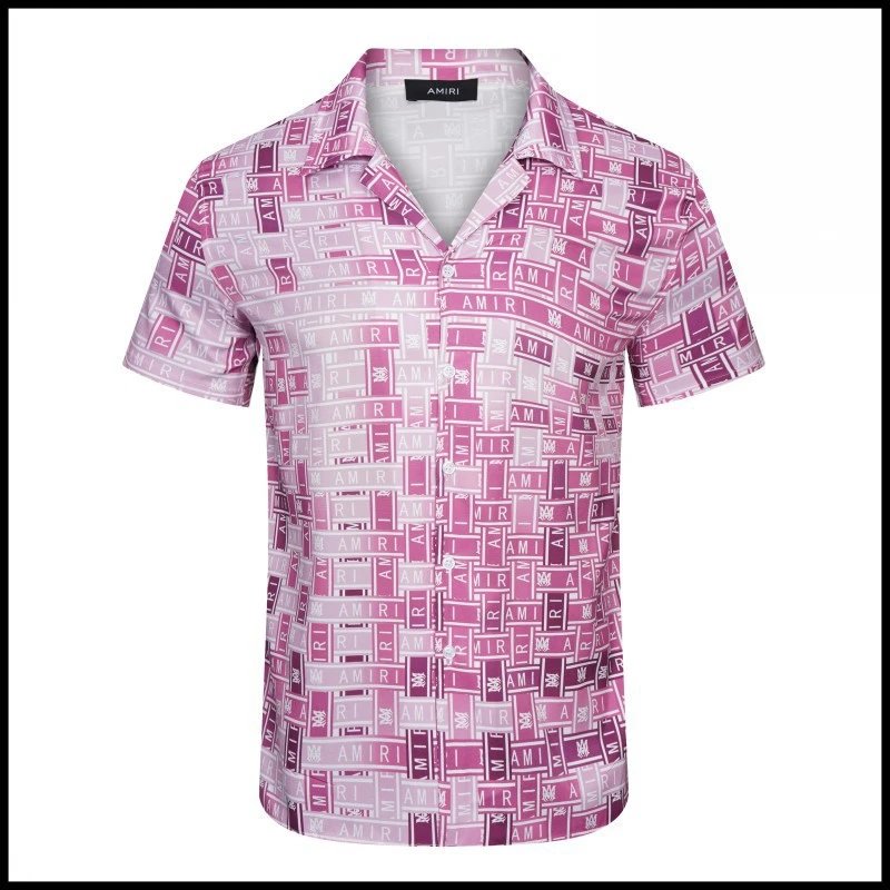 AMIRI Shirts Short-sleeve button-up shirt with paint-drip logo graphic — 9586
