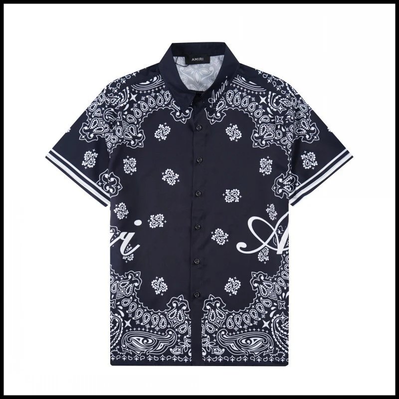 AMIRI Shirts Short-sleeve button-up shirt with paint-drip logo graphic — 9677 Black